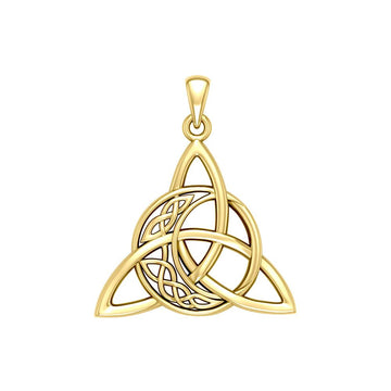Triquetra and Celtic Crescent Moon Solid Yellow Gold Pendant GPD5887 - Jewelry